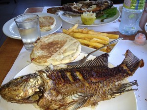 Lunch fresh from the Kinneret in Tiberias.